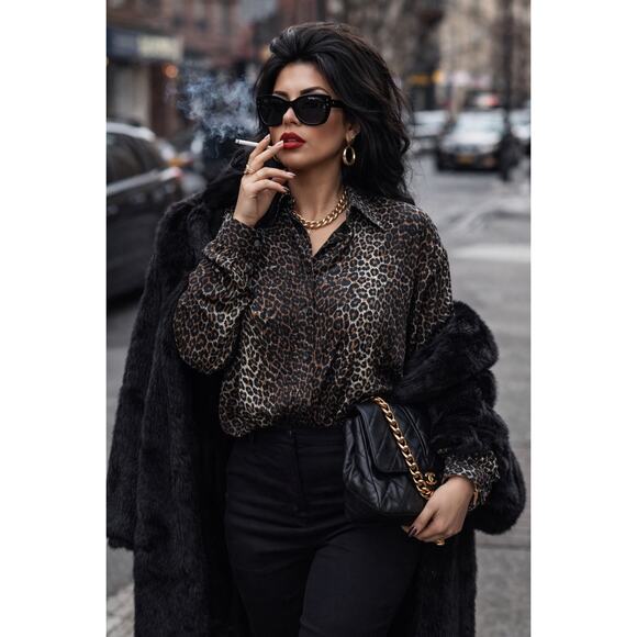 Jeri Marque Tops - Jeri Marque New York 100% Silk Cheetah Print Women’s Blouse, size M Pre-Loved!